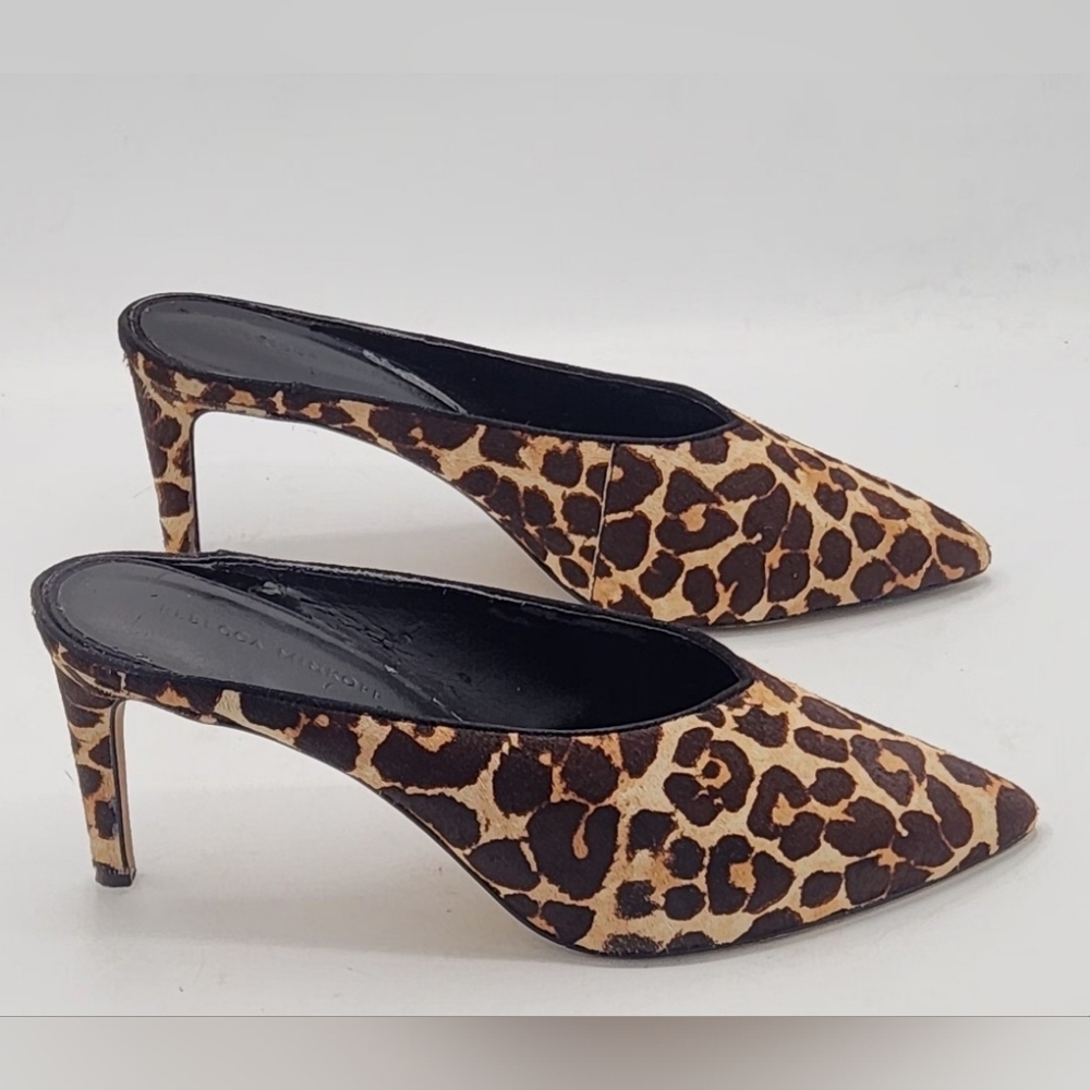 Rebecca Minkoff Gabien Leopard Calf Hair Point Toe Stiletto Mules 9.5 M